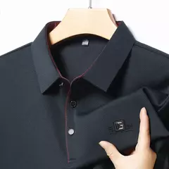 Novo negócio masculino casual camisa de manga curta com emblema cor sólida camisa polo moda respirável confortável versátil topo - GT SHOP