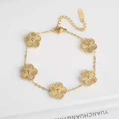 Clássico luxo pulseira de aço inoxidável para as mulheres, ajustável 5 pulseiras florais, nova moda, festa jóias, presentes trevo para senhoras na internet