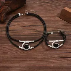 Conjunto de joias vintage elegante, 2 peças, para mulheres, colar oval preto, gargantilha dourada, pulseira de casamento, presente de festa - GT SHOP