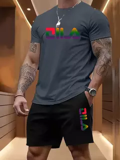 Terno esportivo de praia de verão masculino casual ao ar livre basquete esportes confortável conjunto de duas peças com moda solta camiseta e shorts - GT SHOP