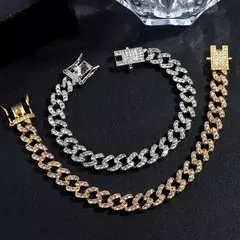 Hip Hop Iced Out Prong Cadeia Link Cubano Tornozeleira para Mulheres, Ouro, Cor Prata, Losango, Tornozeleiras, Pulseira, Jóias da Moda