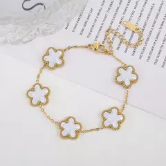 Clássico luxo pulseira de aço inoxidável para as mulheres, ajustável 5 pulseiras florais, nova moda, festa jóias, presentes trevo para senhoras - loja online