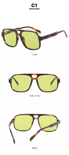 Óculos de sol piloto vintage feminino oversized quadrado quadro ponte dupla designer tons preto luxo moda óculos de sol