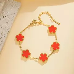 A pulseira dupla face de aço inoxidável com pétalas de cinco folhas e trevos banhados a ouro é o melhor presente de família para mães, meninos - comprar online