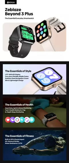 Novo zeblaze além de 3 plus gps relógio inteligente 1.78 display amoled embutido amazon alexa fazer/reparar chamadas telefônicas 3atm smartwatch - loja online