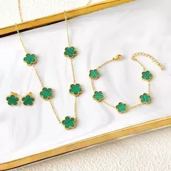 Imagem do Trevo cinco folhas flor pulseira de aço inoxidável colar brincos conjunto de jóias luxo para mulheres alta qualidade festa jóias presente