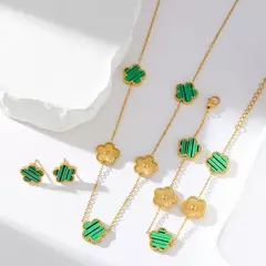 Ganemly 316l aço inoxidável branco flor de ameixa planta folha flor conjunto reversível colar brincos pulseira feminino trevo jóias