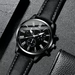 Relógio de quartzo masculino, mostrador Roma, pulseira de couro feminino, moda