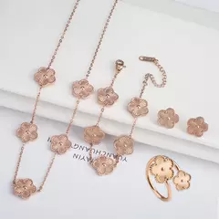 4 pçs pulseira colar brincos anel de aço inoxidável cinco folhas flor conjunto jóias clássico para mulher nova moda jóias trevo - comprar online
