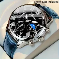 Relógio de quartzo masculino casual, combinação de pulseira de relógio de couro PU de negócios elegante, adequado para uso diário ou presentes de presente - comprar online