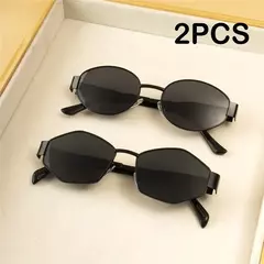 2 pçs vintage estilo punk óculos de sol retro redondo armação de metal feminino óculos de sol moda - GT SHOP