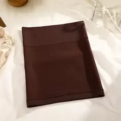 Mulheres com nervuras sexy cintura alta mini saia fina, versátil para escritório lápis saia cor sólida macio elástico saia curta toda a temporada - GT SHOP