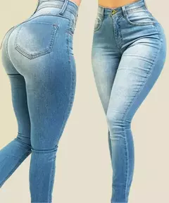 Mulher cor pura jeans denim cintura alta jeans rua jogar cultivar a moralidade calças moldar figura com jeans de cintura alta - GT SHOP