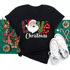Engraçado amor feliz natal roupas femininas santa impressão camisetas femininas preto vermelho branco casual feminino topos festa de natal feminino topos