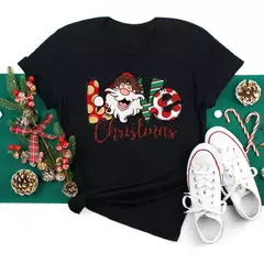 Imagem do Engraçado amor feliz natal roupas femininas santa impressão camisetas femininas preto vermelho branco casual feminino topos festa de natal feminino topos