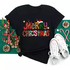 Engraçado amor feliz natal roupas femininas santa impressão camisetas femininas preto vermelho branco casual feminino topos festa de natal feminino topos - comprar online