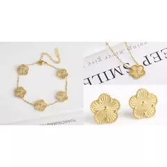 Clássico aço inoxidável metal laser cinco folhas flor trevo conjunto de jóias pulseira colar brincos estilo y2k para mulher jóias na internet