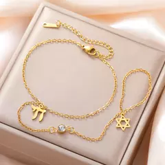 Skyrim estrela de david chai claro zircão dedo pulseira feminina aço inoxidável cor ouro pulseiras amuleto jóias judaicas presente