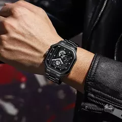 Moda casual negócios masculino relógio de quartzo high-end data automática grande mostrador quadrado relógios de banda de aço inoxidável para presentes do homem - comprar online