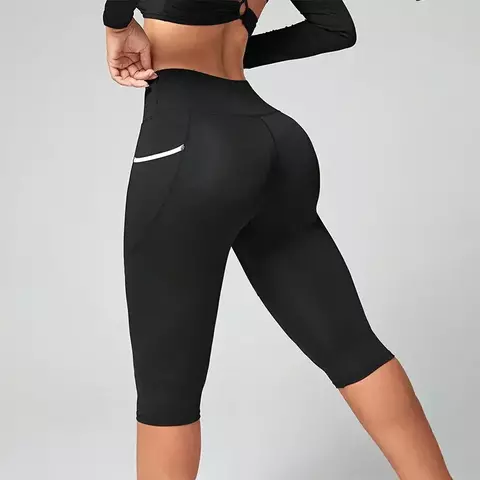 Calças de ioga de cintura alta Capri Leggings com bolsos para mulheres Controle de barriga Workout Capri Leggings para mulheres
