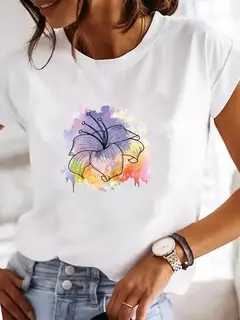 Roupas femininas verão t gráfico camiseta casual impressão moda flor aquarela roupas de manga curta - loja online