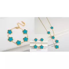 Imagem do Trevo cinco folhas flor pulseira de aço inoxidável colar brincos conjunto de jóias luxo para mulheres alta qualidade festa jóias presente