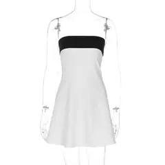 Imagem do Hugcitar bloco de cores sem alças retalhos sexy bodycon mini vestido 2025 verão