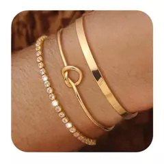 3 pçs de aço inoxidável banhado a ouro pulseiras para mulheres jóias ajustáveis presentes luxo zircão corrente pulseiras jóias acessórios
