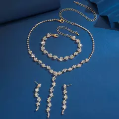 4 peças moda feminina geométrica flor colar brincos pulseira conjunto de joias festa de casamento festival presente-8073 - GT SHOP