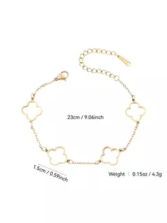 Imagem do 1 peça elegante de luxo inspirado em aço inoxidável cravejado de diamantes floral e a céu aberto pulseira de trevo de quatro folhas para mulheres