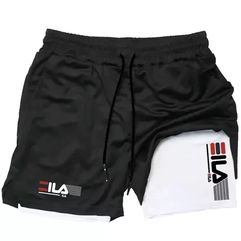Calções esportivos dois em um masculinos respirável casual de secagem rápida shorts de camada dupla verão correndo calças esportivas M-3XL