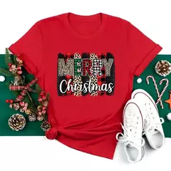 Engraçado amor feliz natal roupas femininas santa impressão camisetas femininas preto vermelho branco casual feminino topos festa de natal feminino topos - GT SHOP