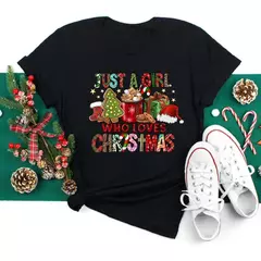 Engraçado amor feliz natal roupas femininas santa impressão camisetas femininas preto vermelho branco casual feminino topos festa de natal feminino topos - loja online