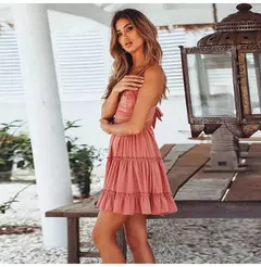 Vestido monocromático de renda feminino, vestido feminino elegante, moda vocacional à beira-mar, sexy, elegante, novo, verão - comprar online