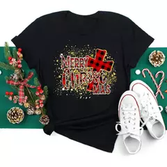Engraçado amor feliz natal roupas femininas santa impressão camisetas femininas preto vermelho branco casual feminino topos festa de natal feminino topos na internet