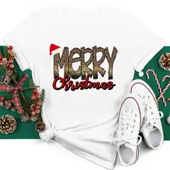 Engraçado amor feliz natal roupas femininas santa impressão camisetas femininas preto vermelho branco casual feminino topos festa de natal feminino topos