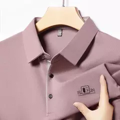 Novo negócio masculino casual camisa de manga curta com emblema cor sólida camisa polo moda respirável confortável versátil topo - loja online