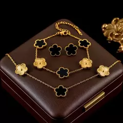 Ganemly 316l aço inoxidável branco flor de ameixa planta folha flor conjunto reversível colar brincos pulseira feminino trevo jóias - loja online