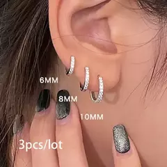 3 pçs/set Brincos de Argola Minimal de Aço Inoxidável Cristal Zircônia Pequeno Huggie Helix Tragus Cartilagem Brincos Piercing Jóias