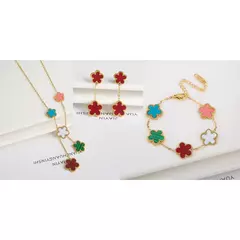 Trevo cinco folhas flor pulseira de aço inoxidável colar brincos conjunto de jóias luxo para mulheres alta qualidade festa jóias presente - comprar online