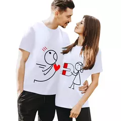 Dia dos namorados mulher camiseta verão manga curta camiseta feminina unisex amante dos desenhos animados casal kawaii roupas topos