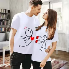 Dia dos namorados mulher camiseta verão manga curta camiseta feminina unisex amante dos desenhos animados casal kawaii roupas topos