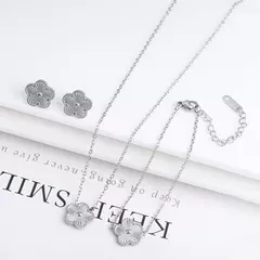 Clássico aço inoxidável metal laser cinco folhas flor trevo conjunto de jóias pulseira colar brincos estilo y2k para mulher jóias - comprar online