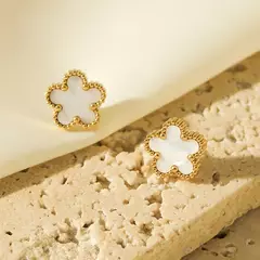 Ganemly 316l aço inoxidável branco flor de ameixa planta folha flor conjunto reversível colar brincos pulseira feminino trevo jóias