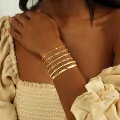 Pulseiras de ouro para mulheres, à prova d'água, 14k, banhadas a ouro, conjunto de joias para mulheres, na moda, finas, empilháveis, elo cubano, corrente de clipe de papel