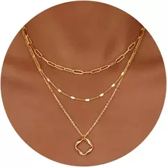 Colares banhados a ouro 14k em camadas para mulheres empilháveis banhados a prata círculo clipe de papel corrente pingente gargantilha conjunto para mulher