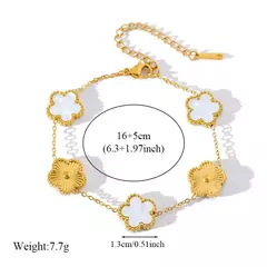 Ganemly 316l aço inoxidável branco flor de ameixa planta folha flor conjunto reversível colar brincos pulseira feminino trevo jóias - loja online