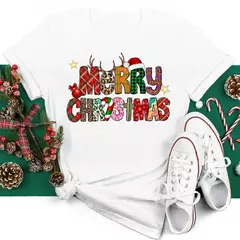 Engraçado amor feliz natal roupas femininas santa impressão camisetas femininas preto vermelho branco casual feminino topos festa de natal feminino topos - GT SHOP