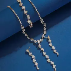 4 peças moda feminina geométrica flor colar brincos pulseira conjunto de joias festa de casamento festival presente-8073 - comprar online