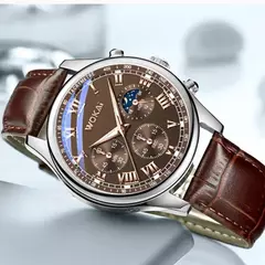 Relógio casual marrom negócios masculino, pulseira de couro, quartzo, relógios de pulso, negócio, moda - GT SHOP